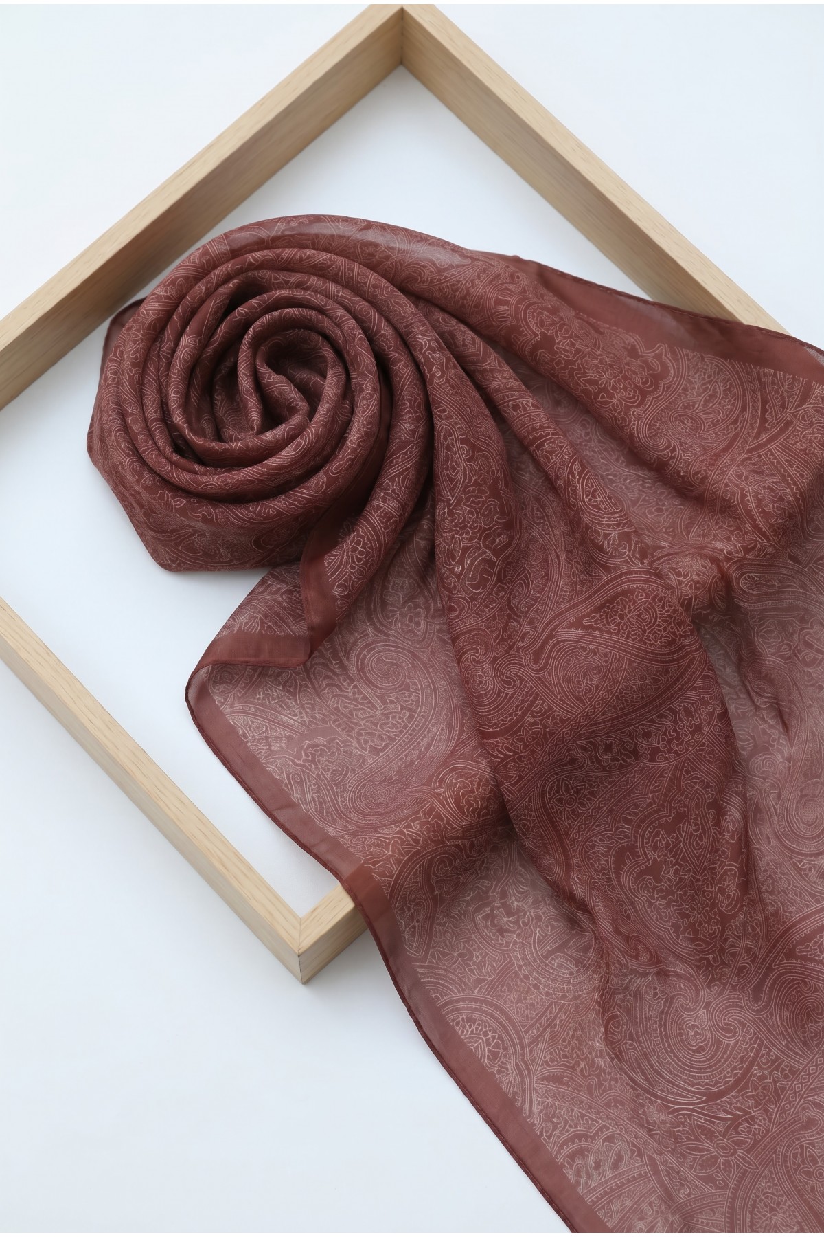 Fine Line Embroidered Cotton Scarf -Maroon