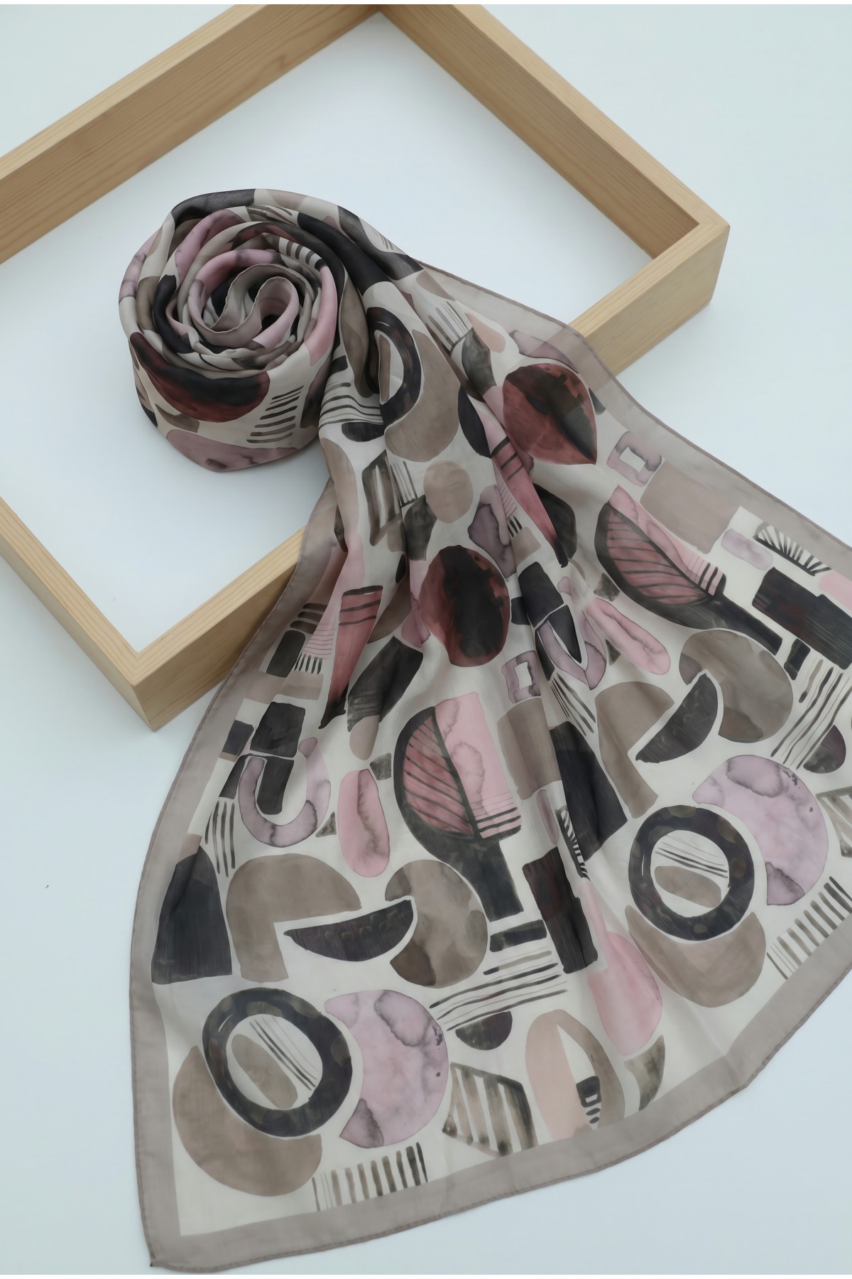 Watercolor Textured Graphic Pattern Cotton Scarf -Light Mink