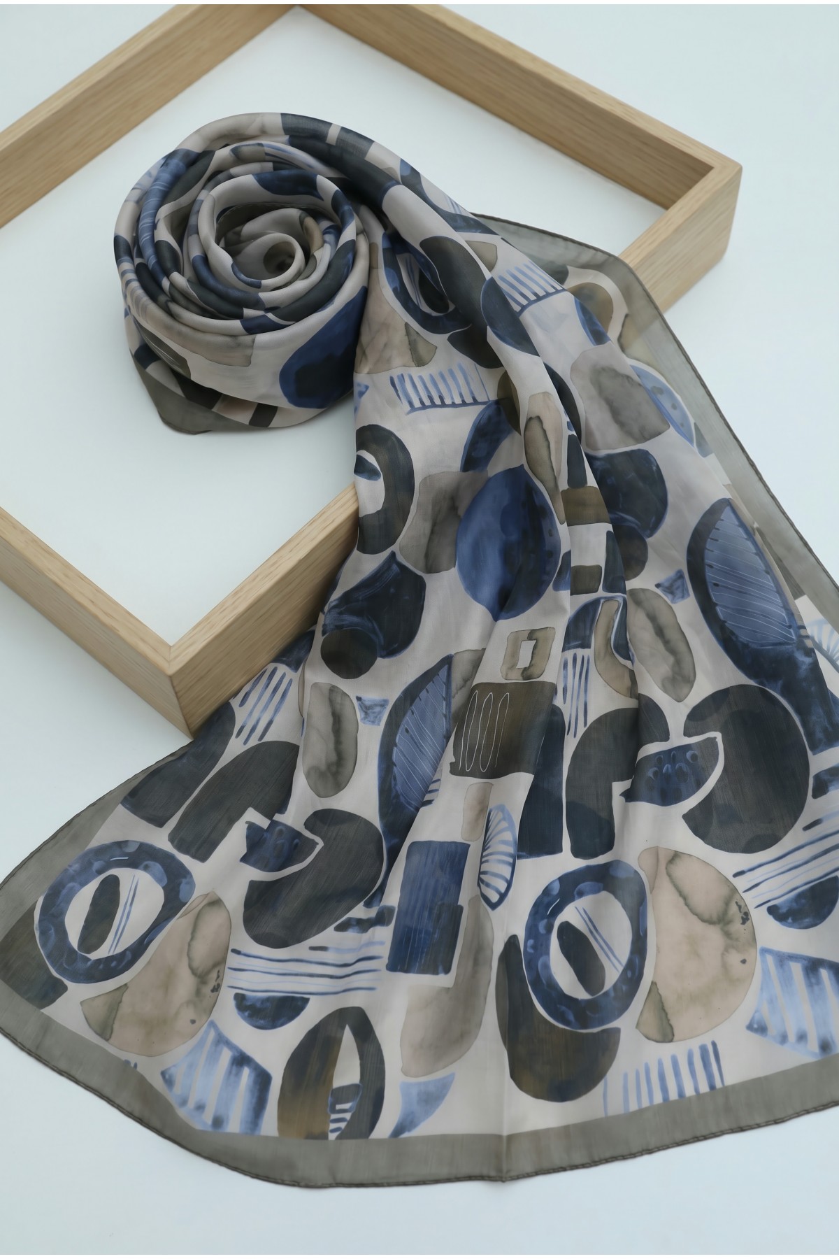 Watercolor Textured Graphic Pattern Cotton Scarf -Mink color
