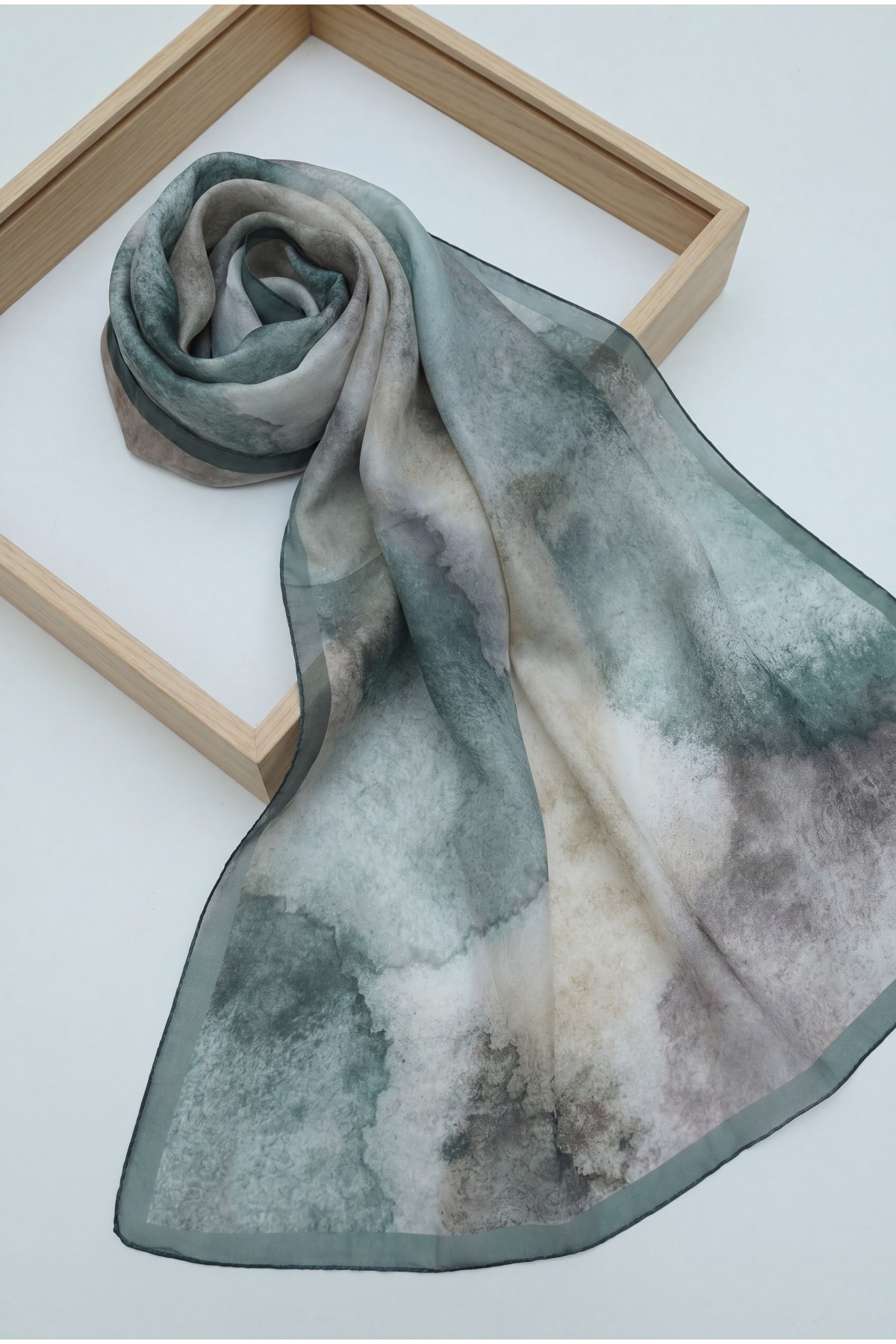 Marble Patterned Voile Scarf -Emerald