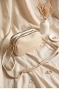 Three-Compartment Mini Clutch Bag with Long Strap - Beige