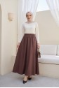 Elastic Waist Parachute Skirt with Pockets -Brown