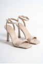 Jowin Beige Patent Leather High-Heeled Ankle Strap Shoes