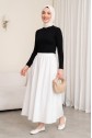 Elasticated Waist, Lined, Pocketed Parachute Skirt -White