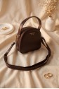 Minimalist Rounded Double Zip Crossbody Bag -Dark Coffee