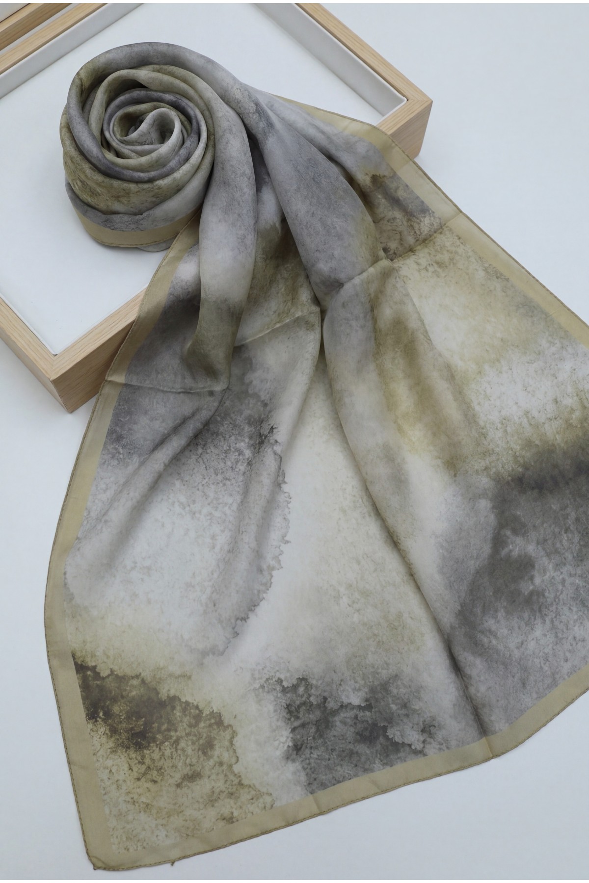 Marble Patterned Voile Scarf -Oil Green