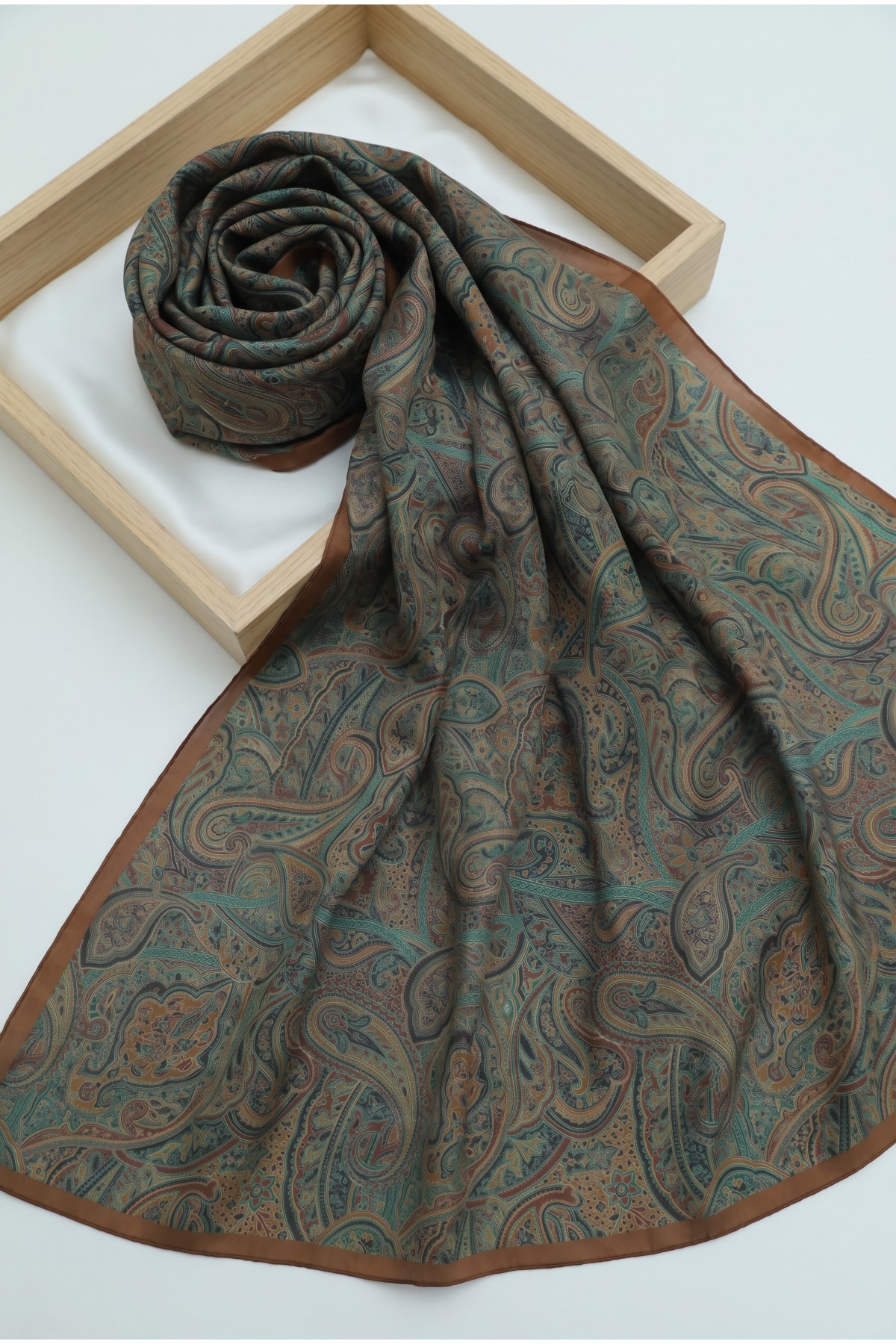 Traditional Floral Patterned Cotton Scarf -Snuff