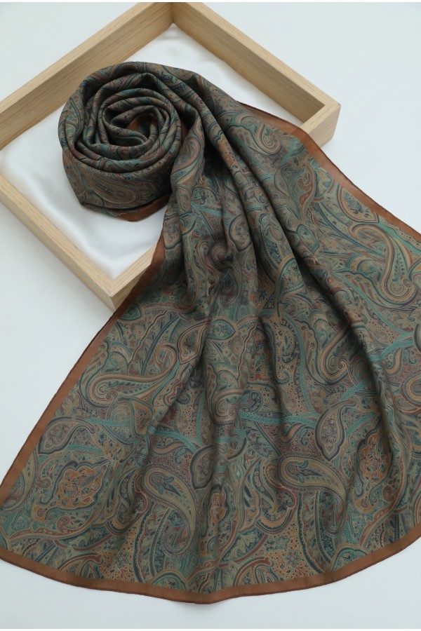 Geleneksel Floral Desenli Coton Şal -Taba