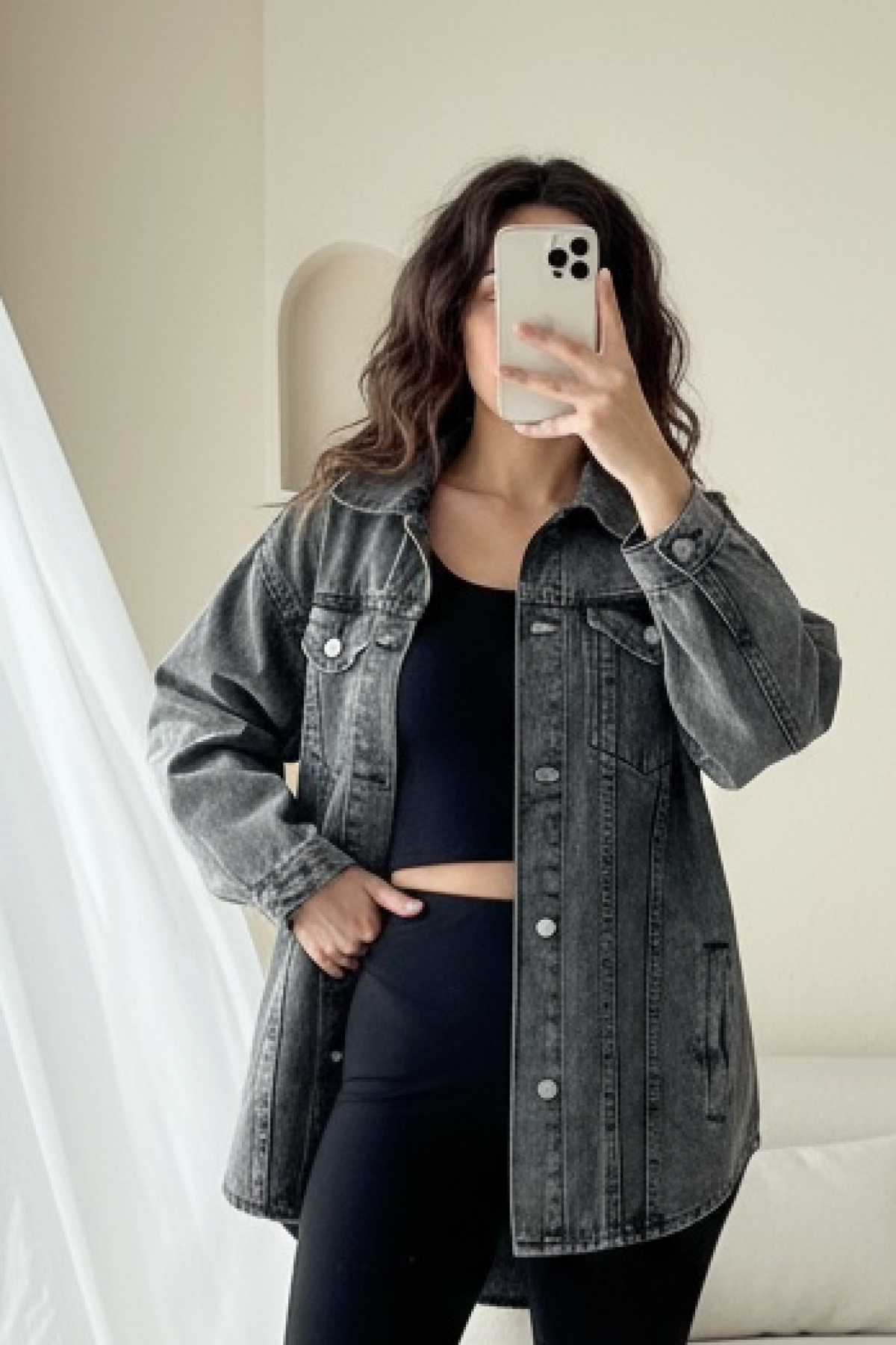 Button down Denim Jacket with Pockets -Smoked 
