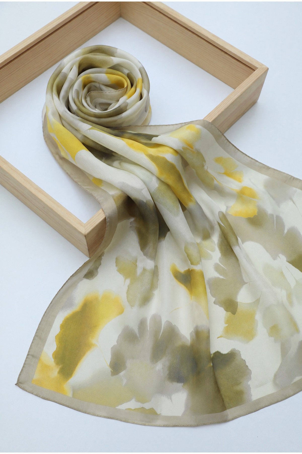 Abstract Floral Voile Shawl -Oil Green