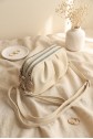 Three-Compartment Zippered Long Shoulder Bag - Beige