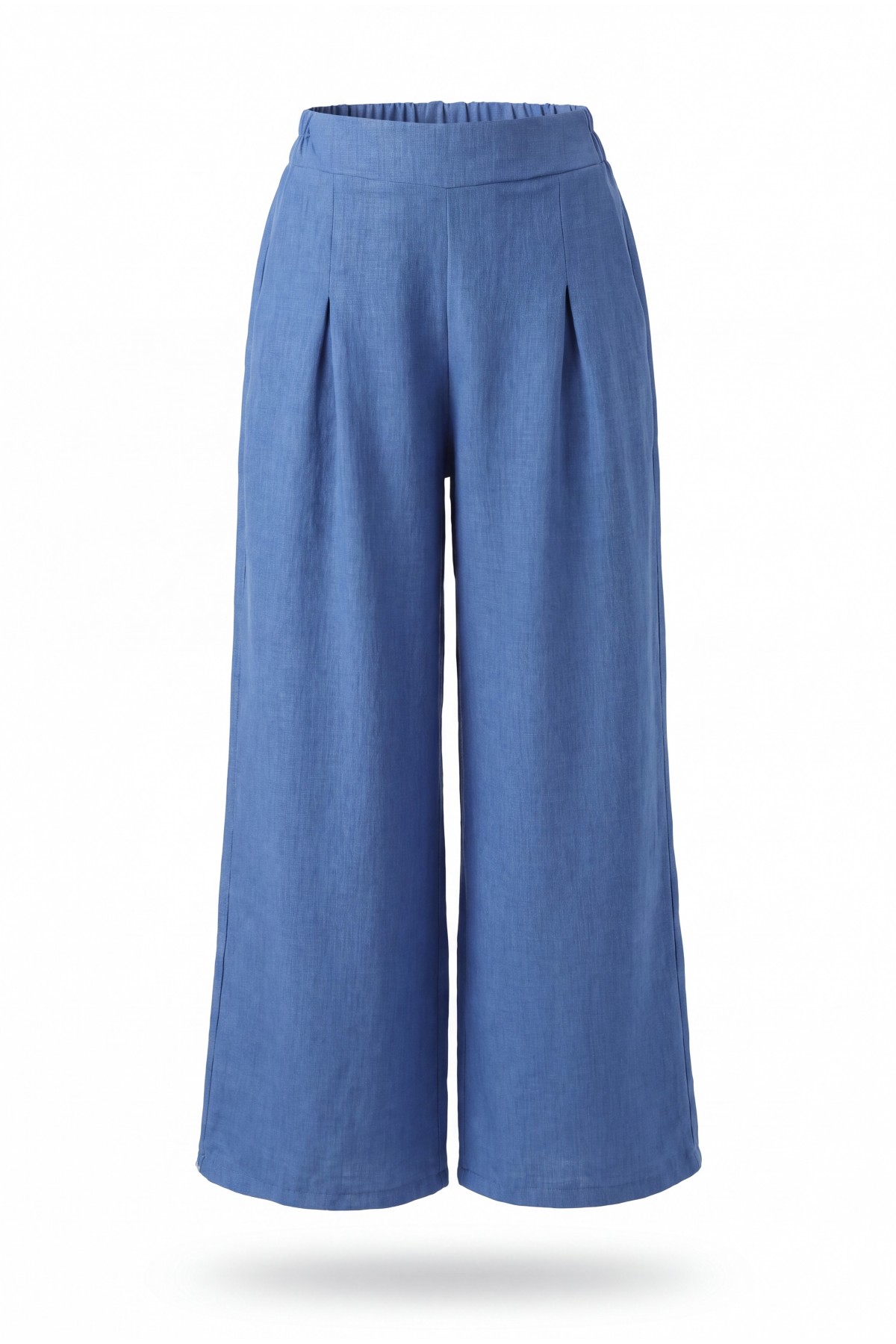 Wide-leg pleated linen-look trousers with elasticated waist. -İndigo