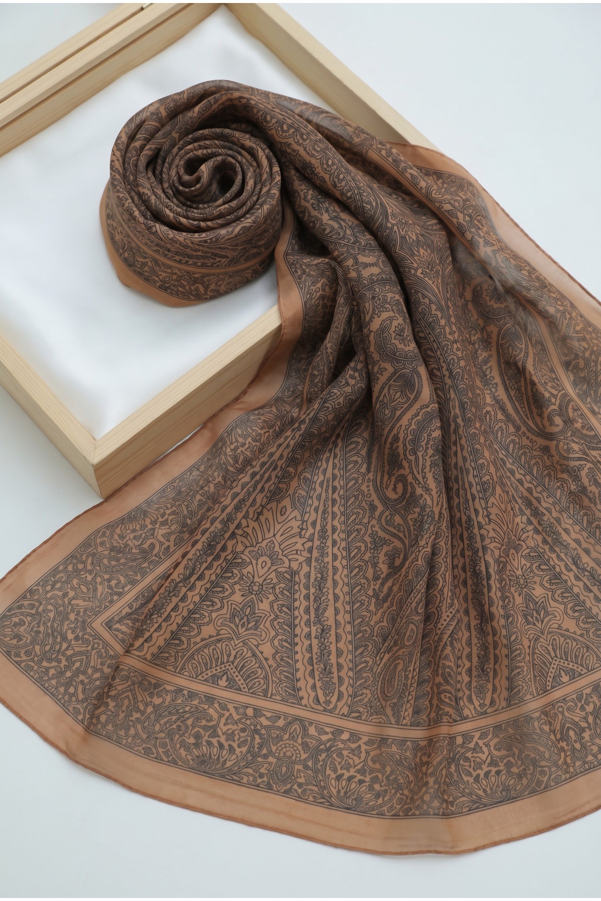Ethnic Patterned Voile Scarf -Salmon