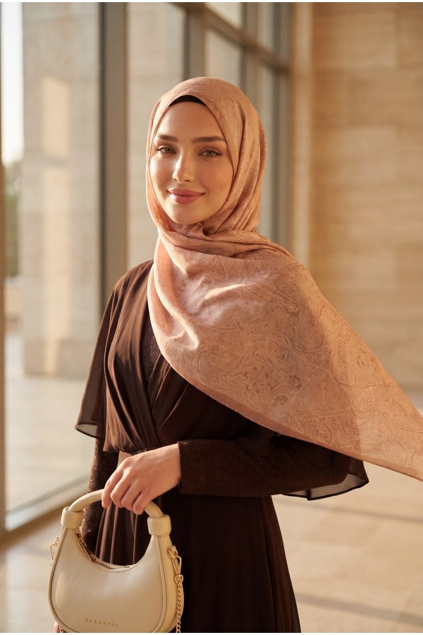 فستان سهرة طويل من الشيفون   -بني محروق