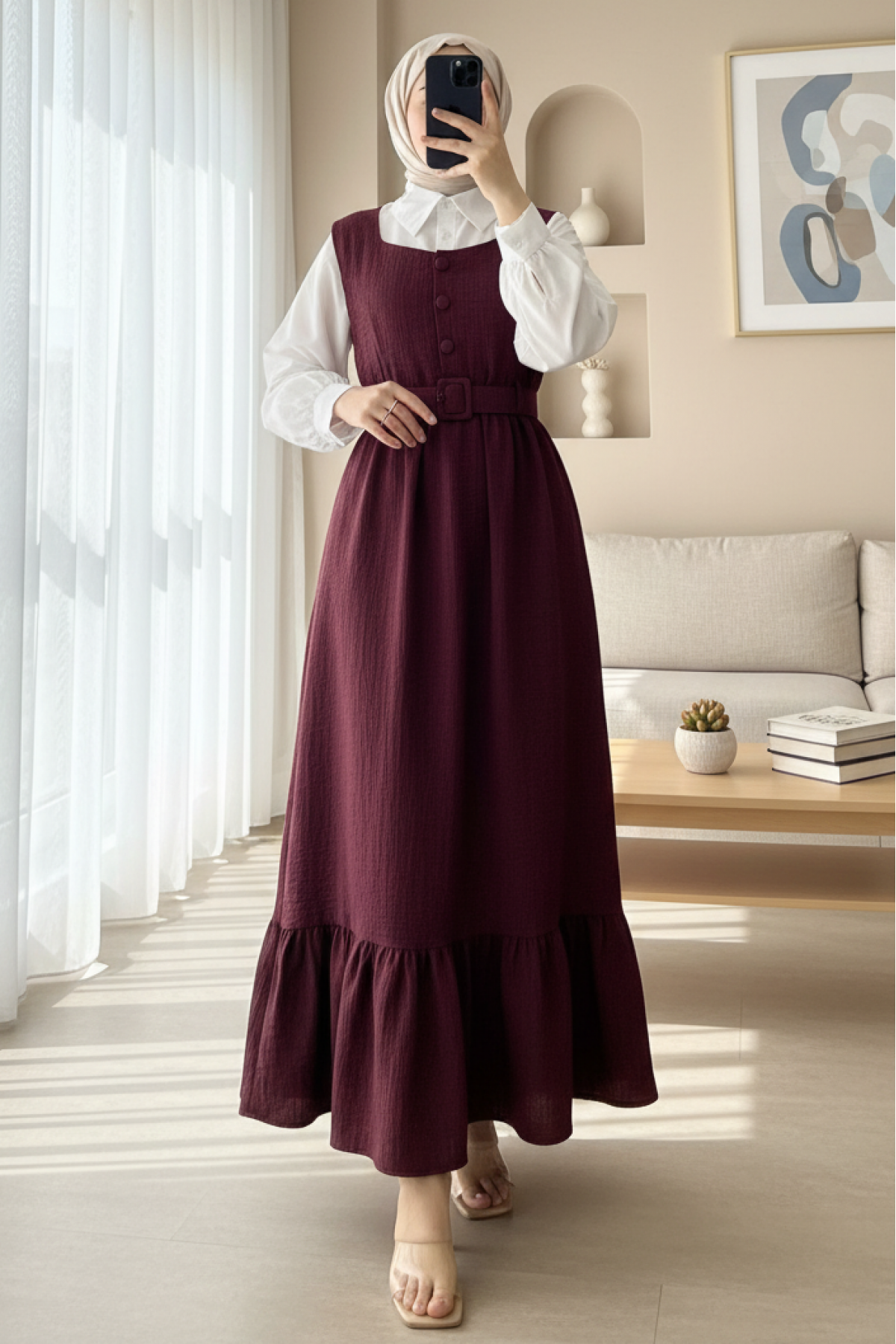 Top Buttoned Shirt Double Suit Gilet    -Maroon