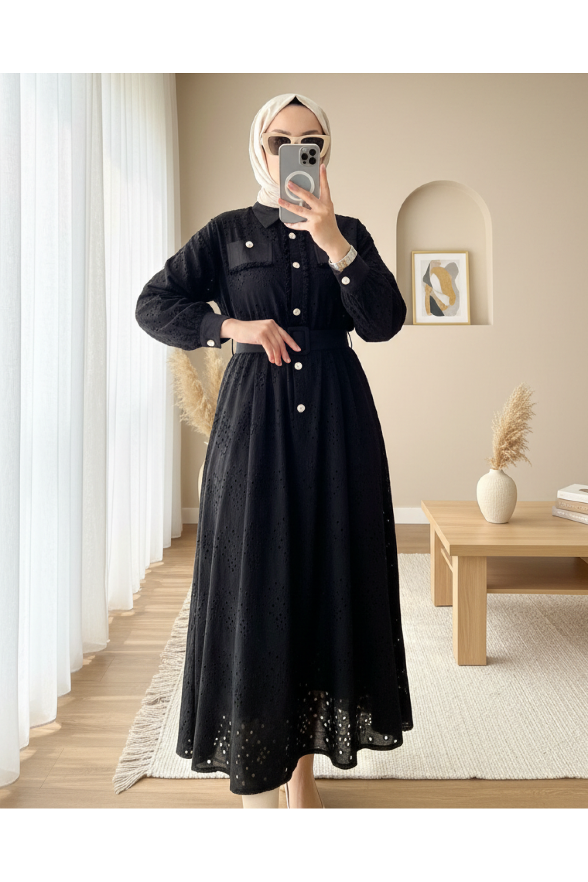 Tassel Detailed Pearl Buttoned Skirt Suit -Black