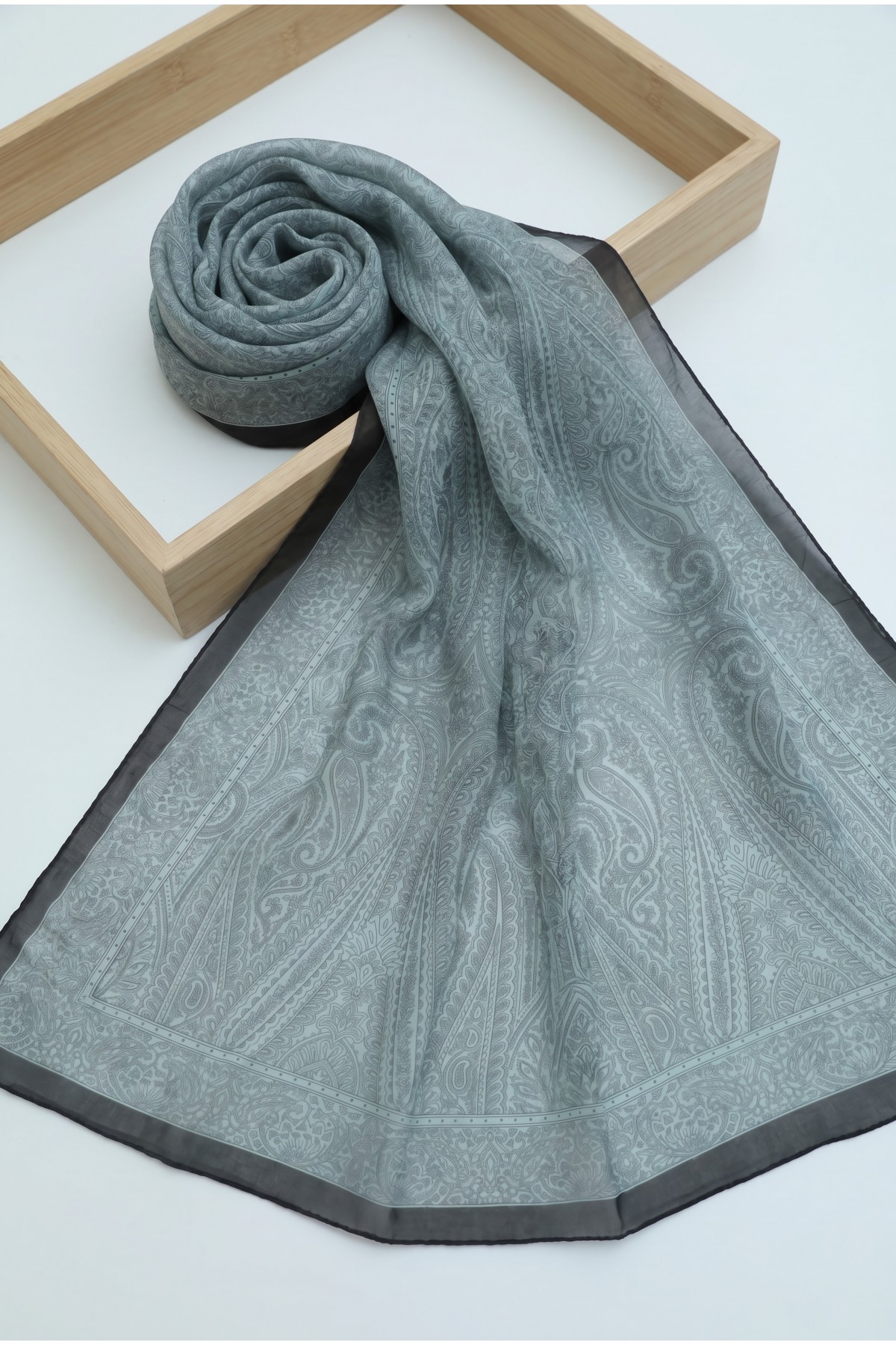 Ethnic Patterned Voile Scarf -Sea green