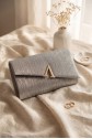 Geometric Buckle, Thin Chain, Glittery Evening Bag -Grey