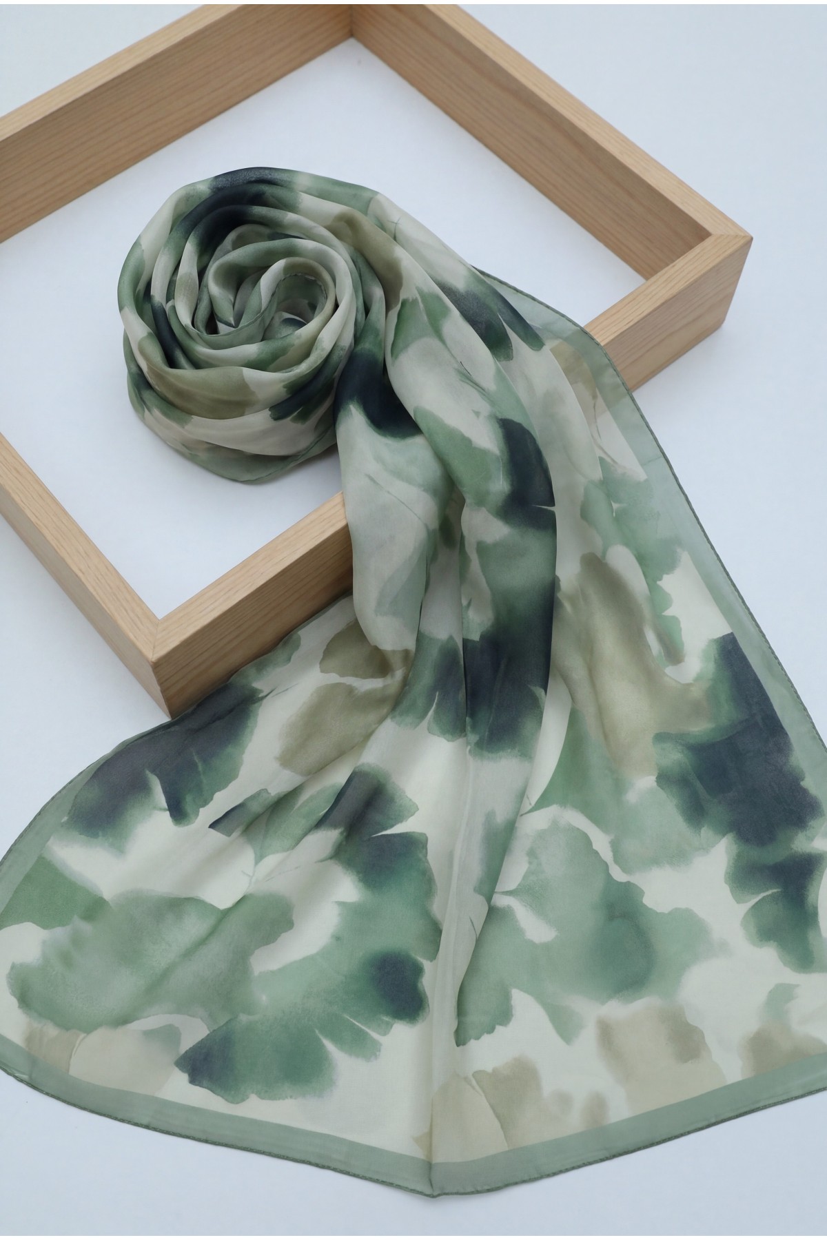 Abstract Floral Voile Shawl -Dark green