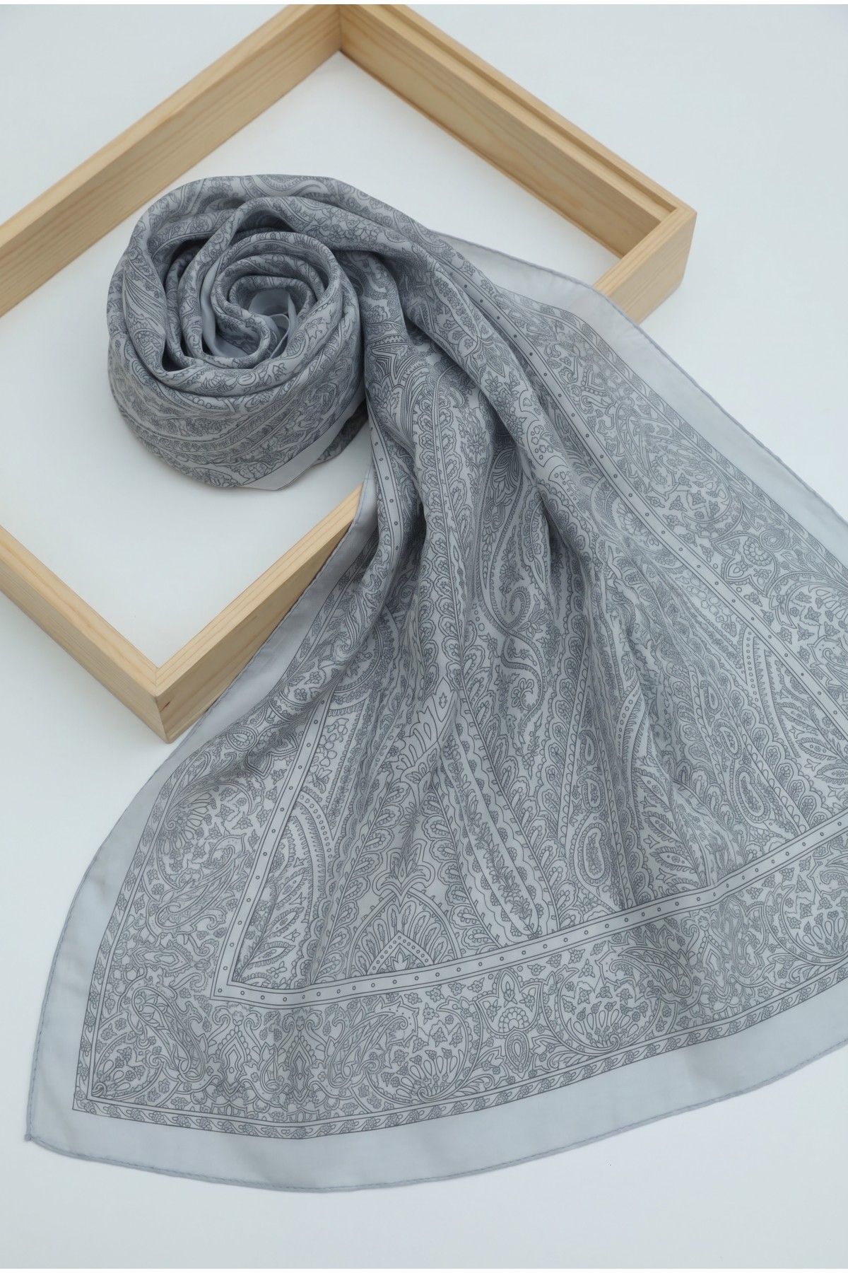 Ethnic Patterned Voile Scarf -Ice Blue