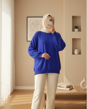 Openwork Sleeves Knitwear Sweater  -Saxe 