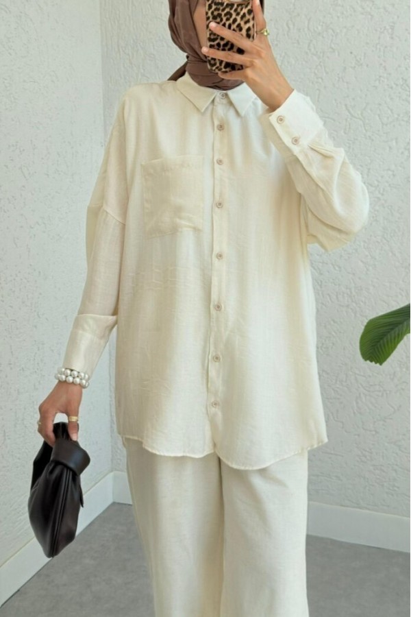 Single Pocket Long Back Casual Shirt - Beige