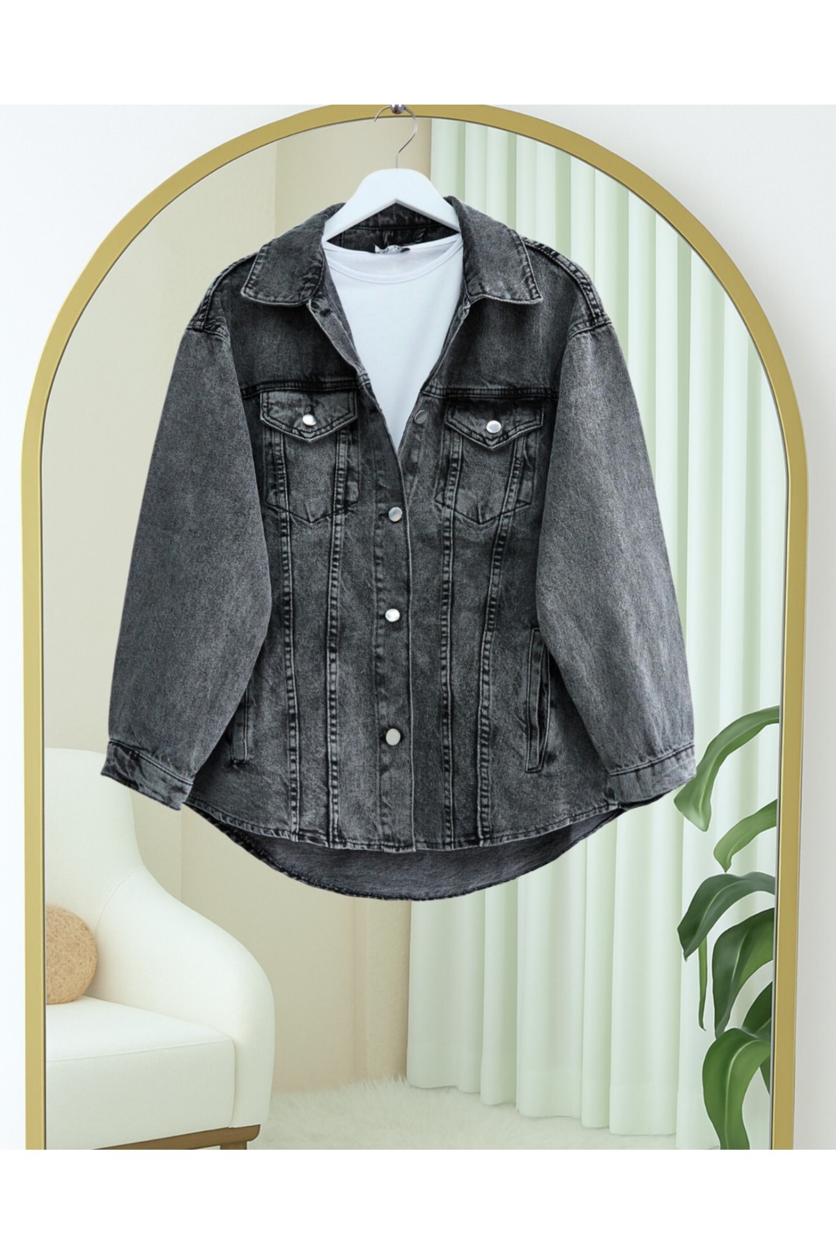 Button down Denim Jacket with Pockets -Smoked 