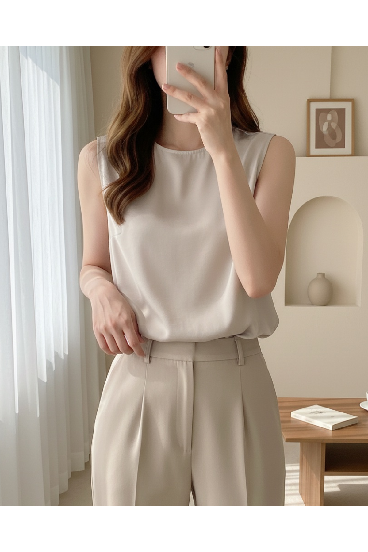 Round Neck Zero Sleeve Modal Underwear - Beige