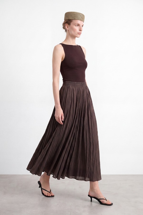 Kadın Beli Lastikli Krinkıl Maxi Etek - 18302ETK