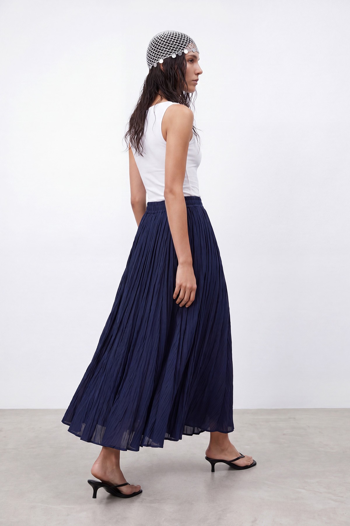 Women's Elastic Waist Crinkle Maxi Skirt 