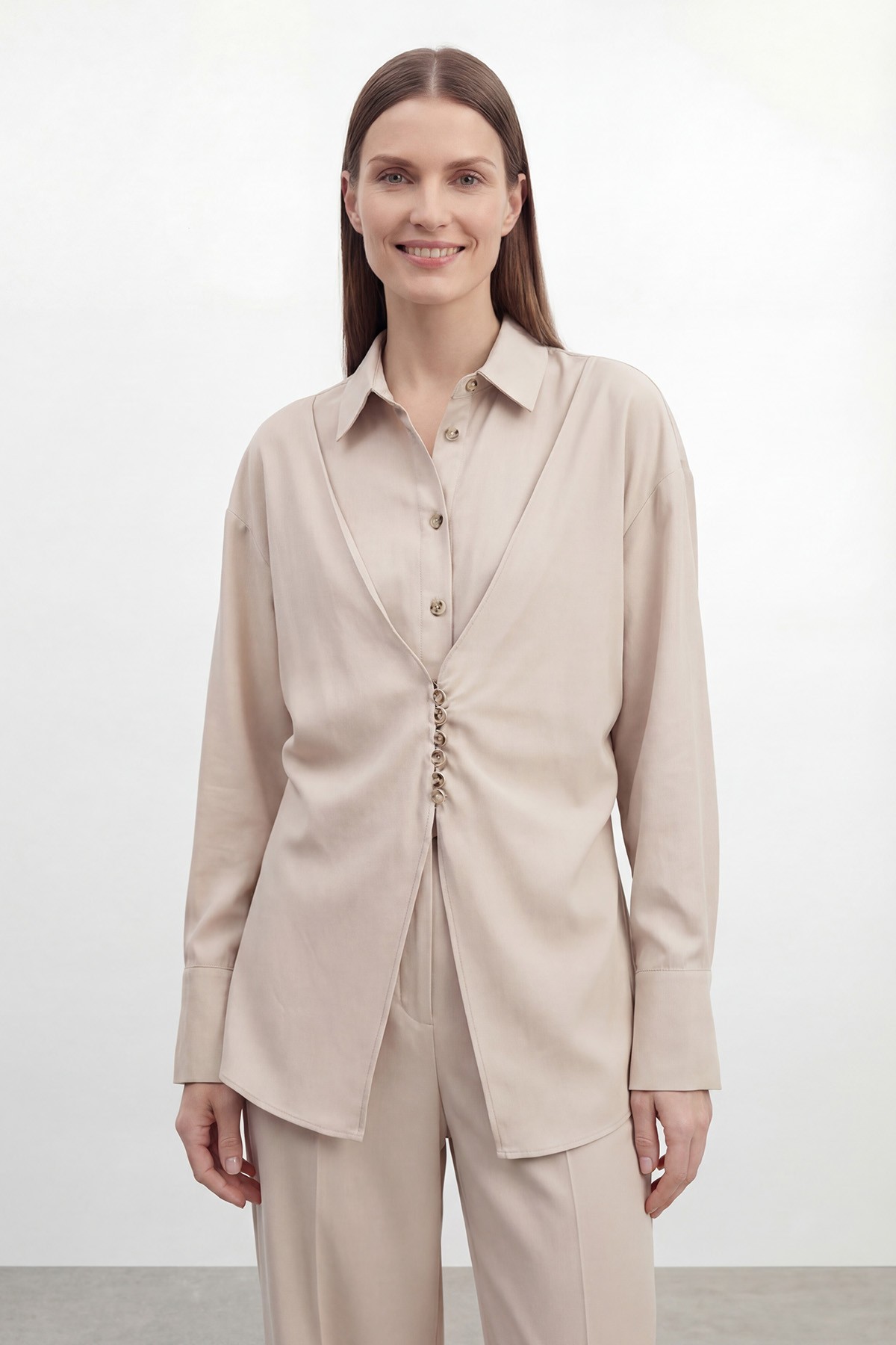 Women's Shirt Collar Relaxed Fit Tunic and Pants Set – 32493TKS