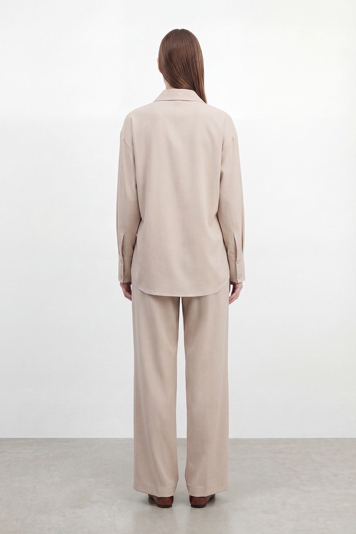Women's Shirt Collar Relaxed Fit Tunic and Pants Set – 32493TKS