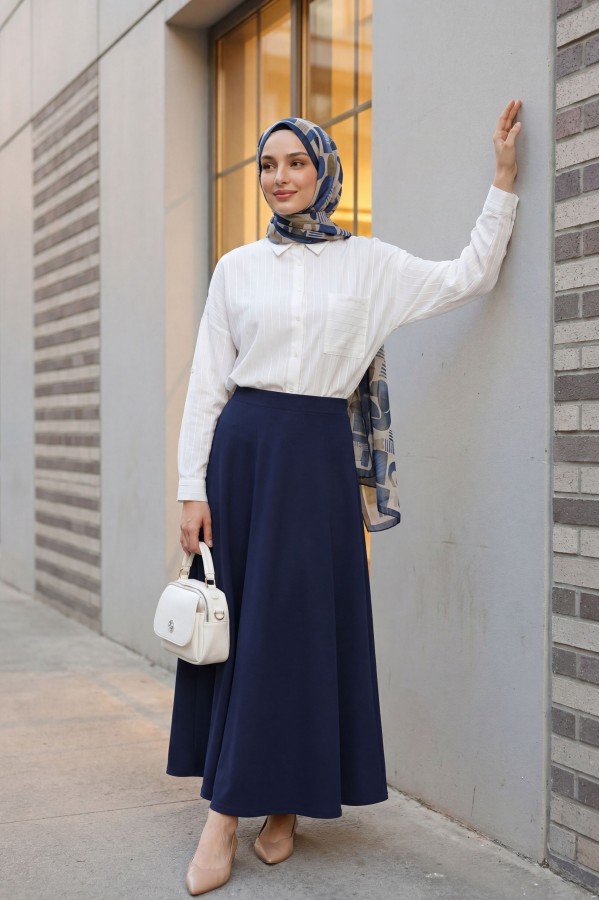 Oversize Linen-Look Shirt with Top Pockets and Longer Back -White