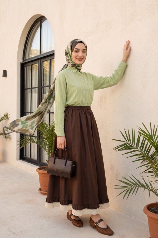 Long Back Linen Shirt with Foldable Sleeves and Single Pocket -LIGHT GREEN