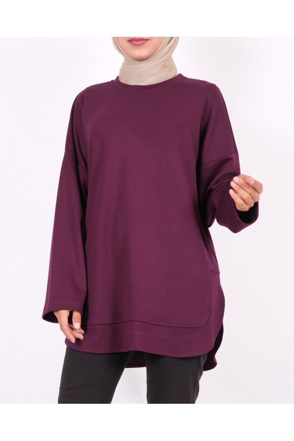 Eteği Oval Kesim Yırtmaçlı Oysho Sweat -Mürdüm