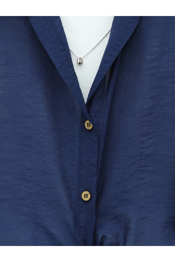 Crop Bodysuit with Necklace, Long Back Shirt -Navy blue
