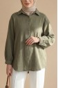 Oval Cut Button-Down Muslin Shirt -Khaki