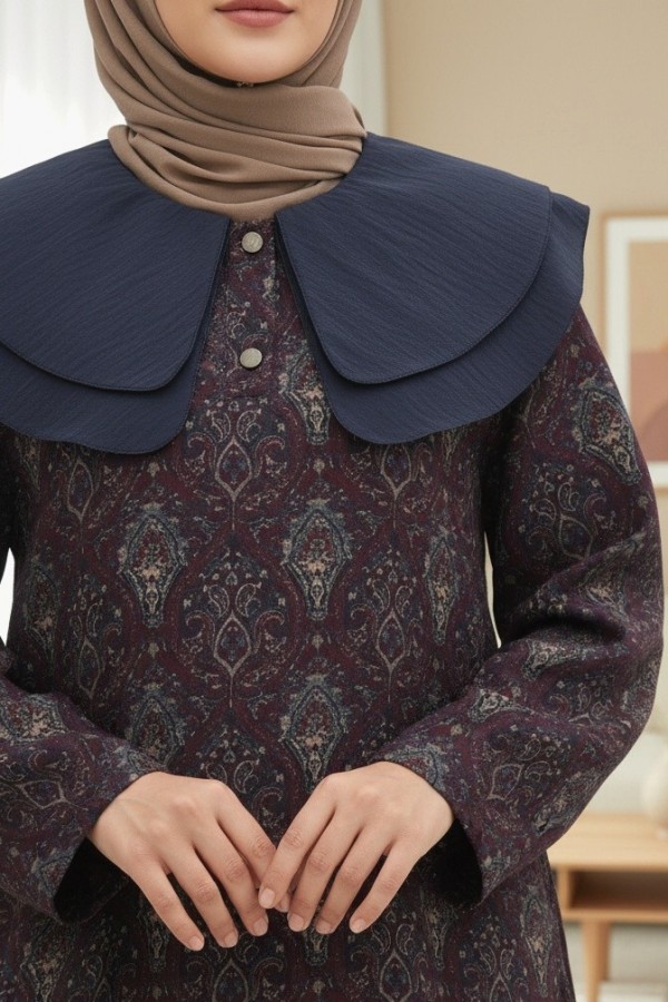 سترة مبطنة بفتحة نصف زر وياقة مريلة -لون الخوخ