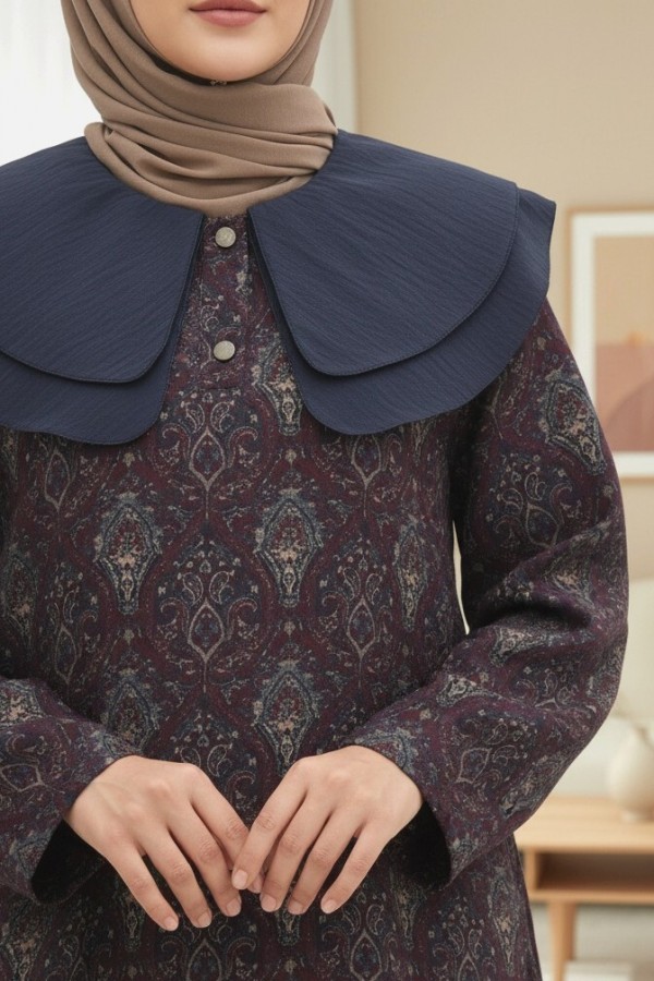 سترة مبطنة بفتحة نصف زر وياقة مريلة -لون الخوخ