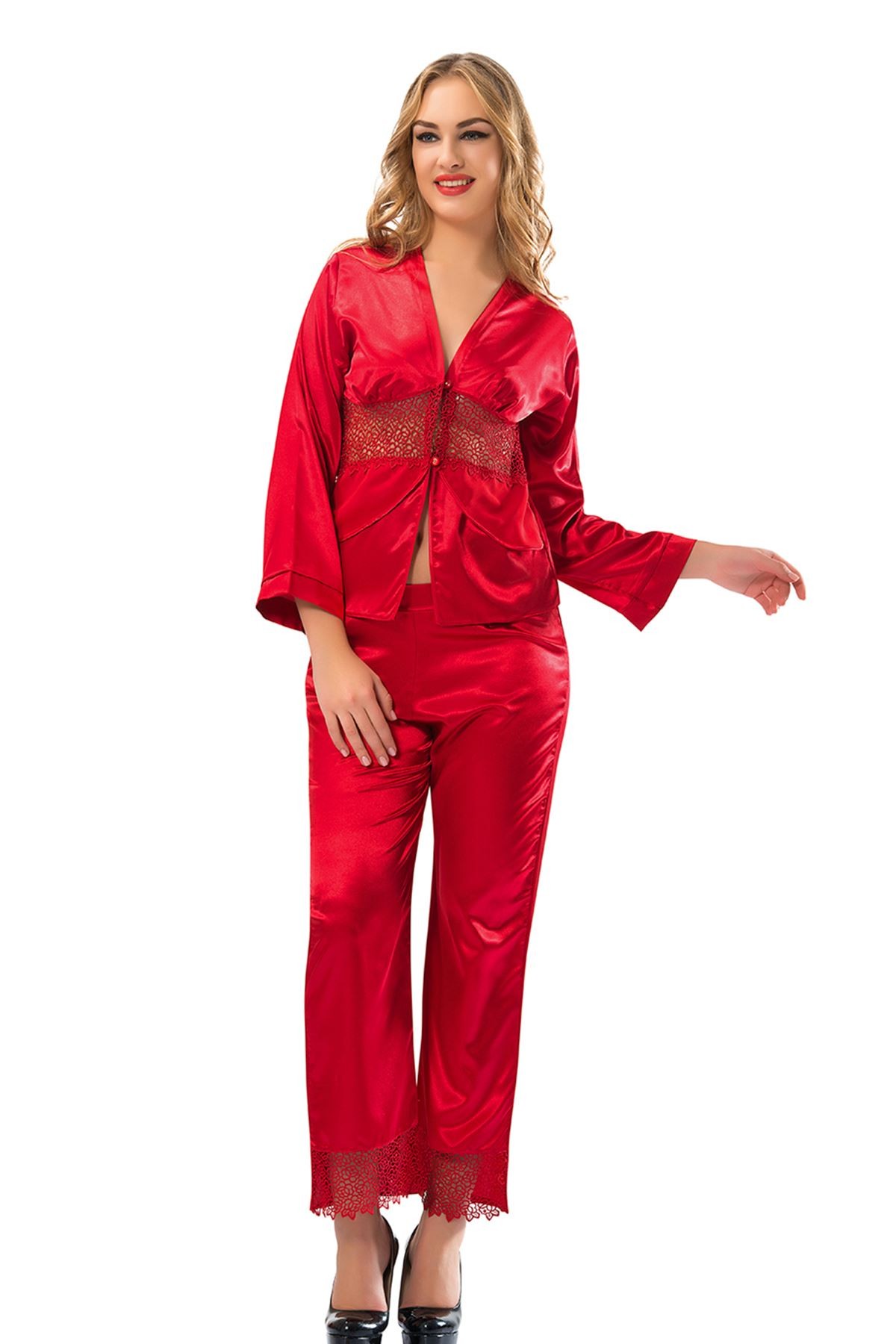 Red Satin Pajama Set 