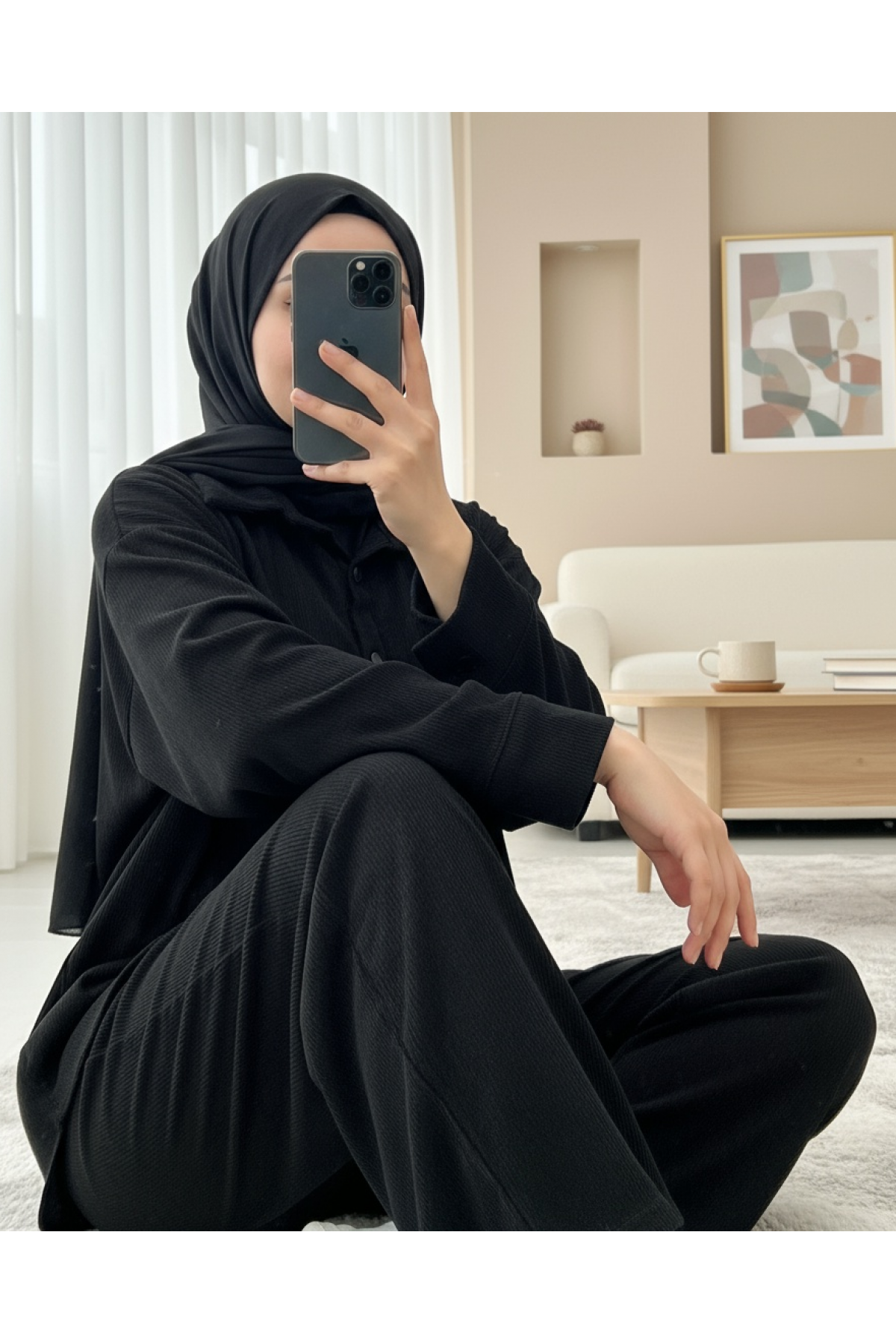 Shirt and Trousers Two-Piece Velvet Suit -Black