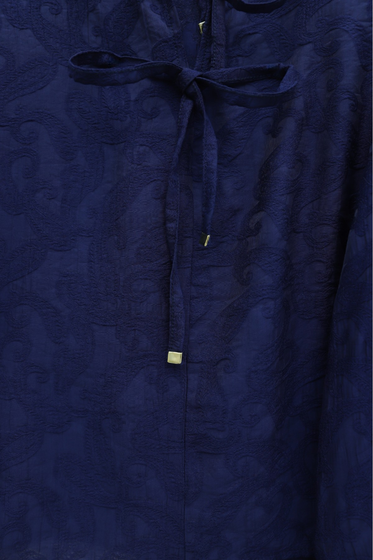 Jacquard Suit with Elasticated Sleeves, Tie-Collar and Skirt -Navy blue