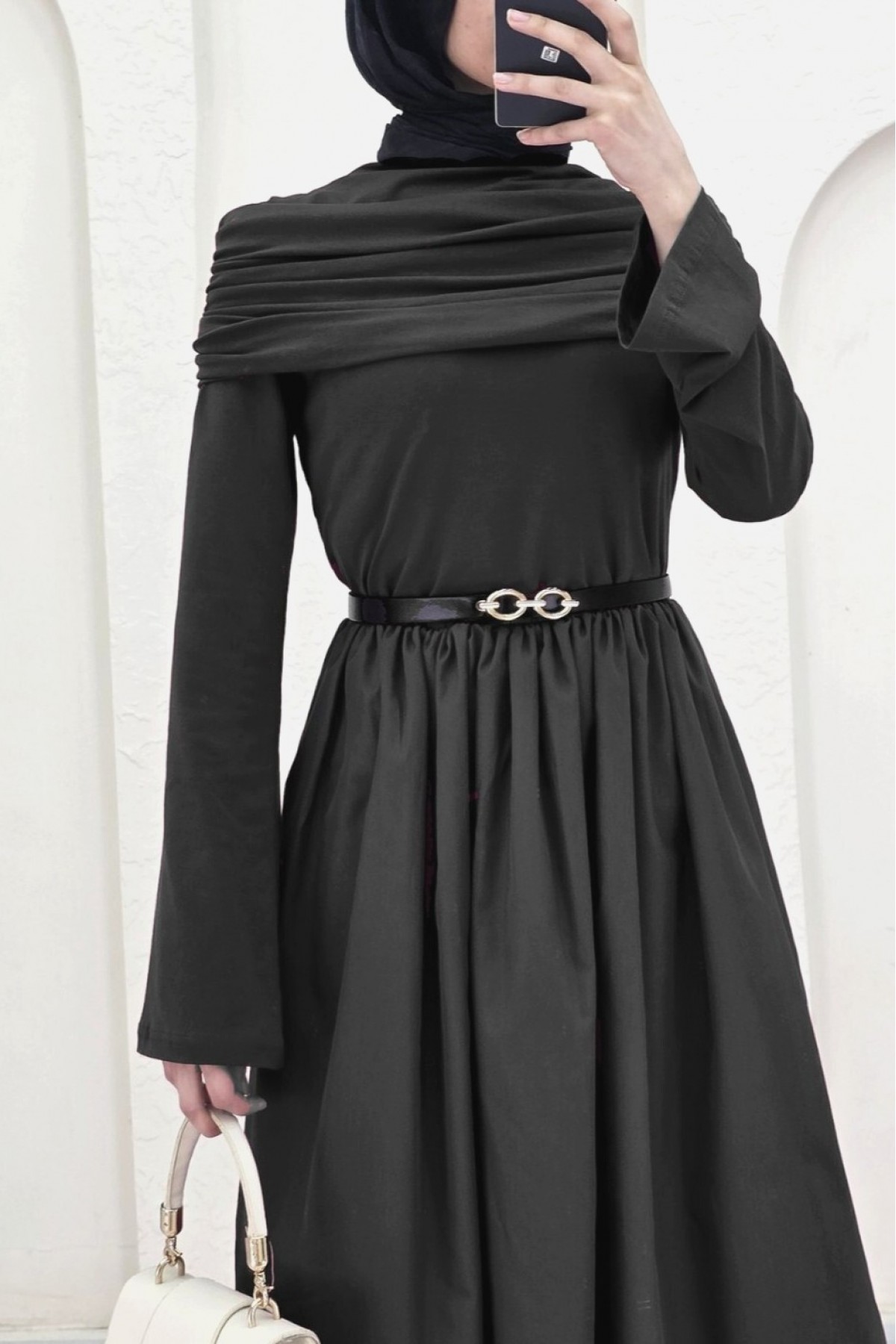 Poplin Skirt and Sendy Two Piece Pleated Dress -Black