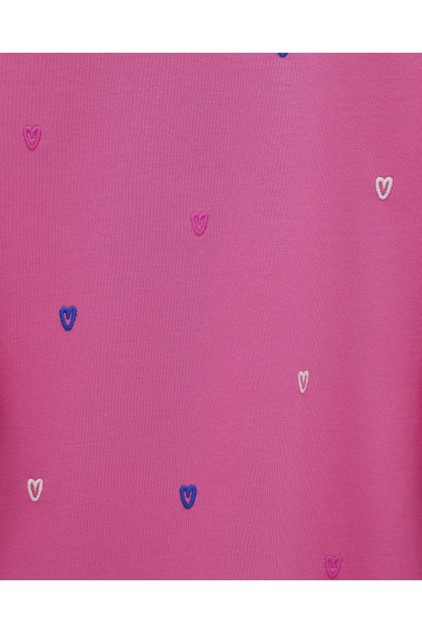 Yuvarlak Yaka Kalp Desenli Penye Tunik  -Pembe