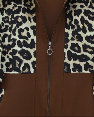 Gömlek Yaka Boydan Fermuarlı Pantolonlu Takım   -Taba