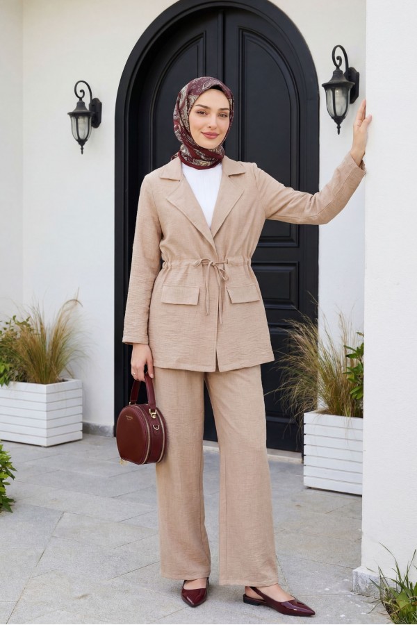 Covered Tunnel Bridge Jacket Linen Set -Mink color