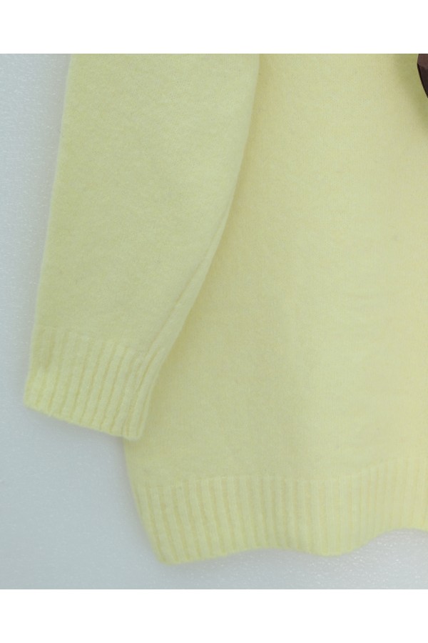Soft Knitted Sweater with Scarf   -Yellow