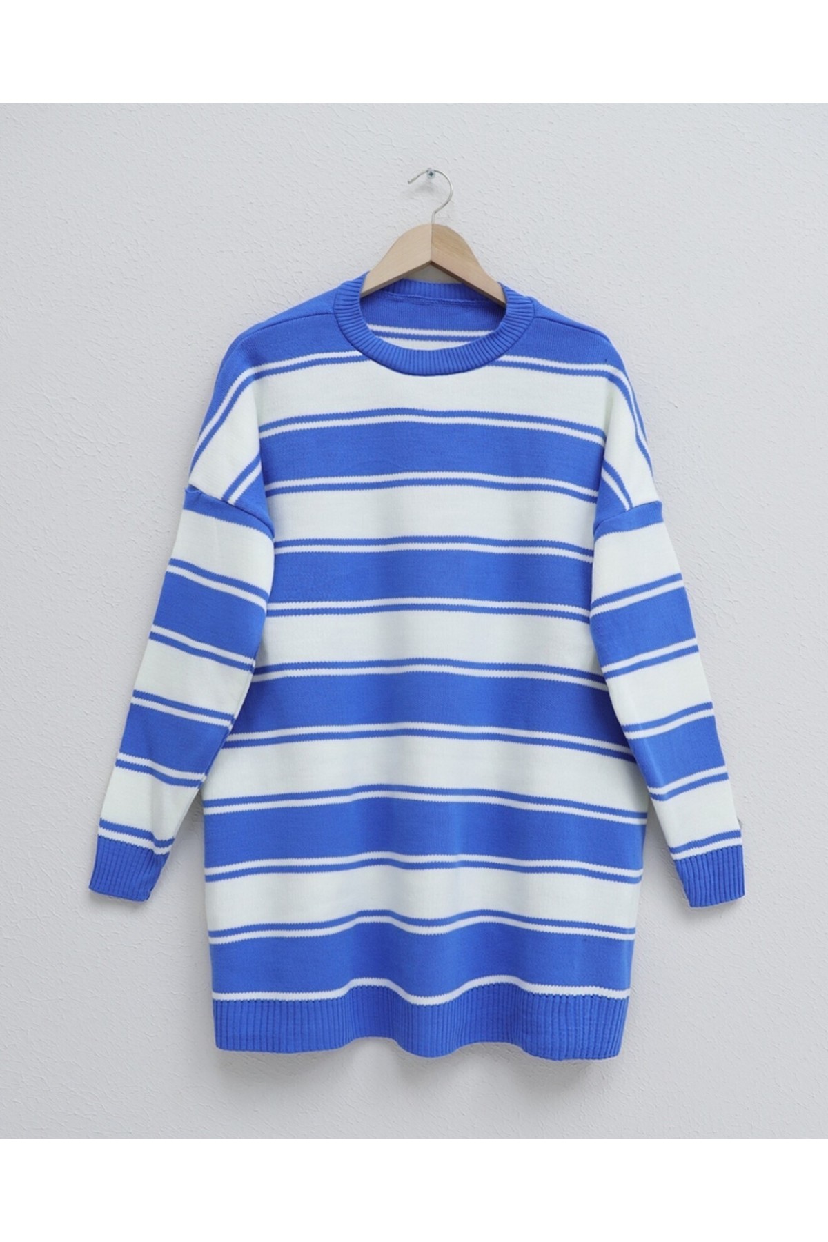 Thick Striped Loose Knitwear Tunic -Blue