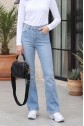 Pocketed, Spanish-style flared, lycra, zippered denim jeans -Ice Blue