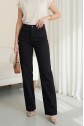 Straight Leg High Waist Jeans with Pockets -Black
